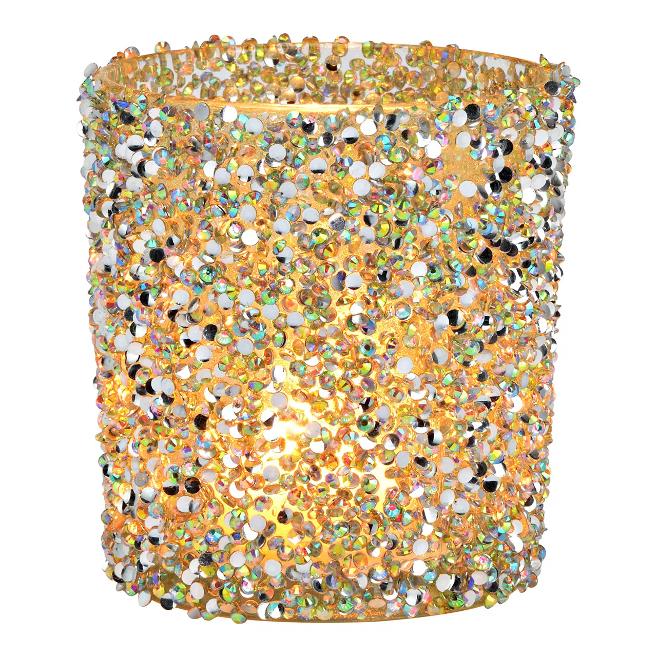 Svícen skleněný, vícebarevné třpytky 9 cm