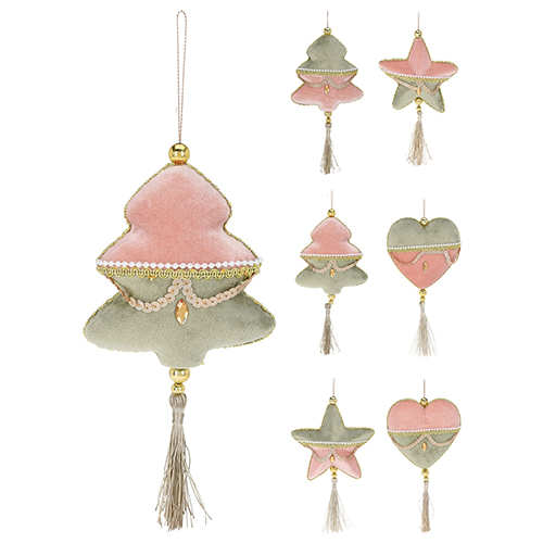 Vánoční ozdoba látková s třásní - růžově zelená (3 varianty)