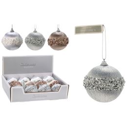 Vánoční koule 80 mm saténová, zdobená goralkou (mix 3 barev, cena /1 ks)