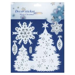 Adhezní nálepky vánoční 18,5 x 23,5 cm - bílé se stříbrnými prvky (mix /cena 1 bal.) (6)