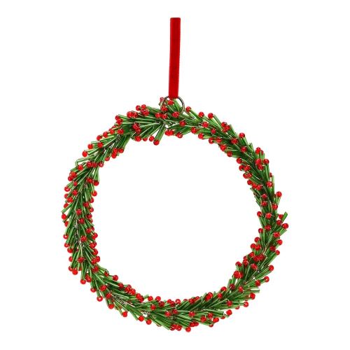 Skleněný vánoční věnec 15 cm na zavěšení, zeleno-červený kruh (1)