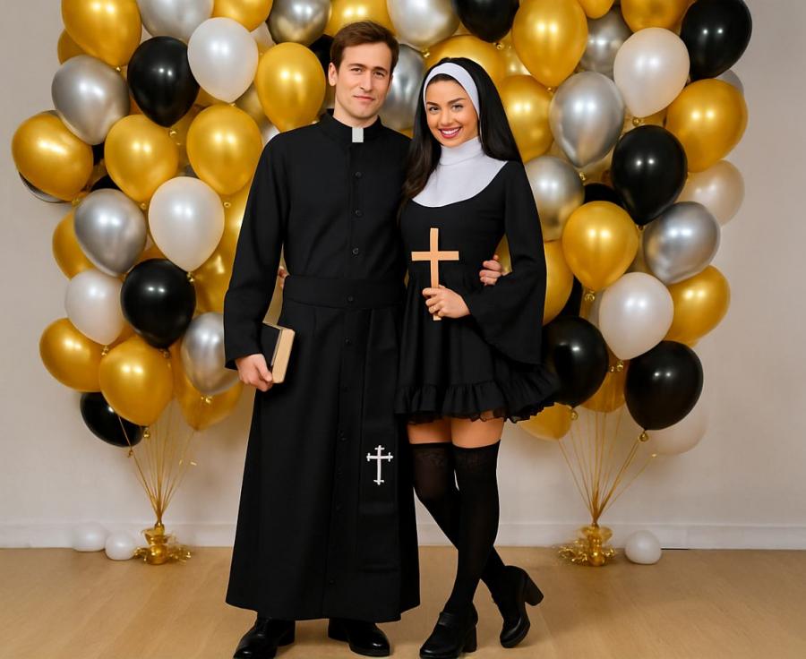 Kostým pro dospělé Flirtující jeptiška (šaty, čelenka), velikost M