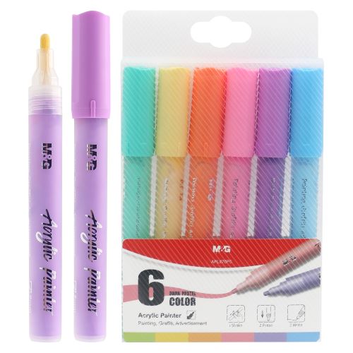 Popisovač M&G Acrylic Marker Pastel, hrot 2 mm - sada 6 ks