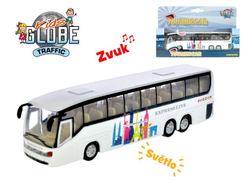 Kids Globe Traffic autobus 19cm kov na zpětný chod na baterie se světlem a zvukem v krabič
