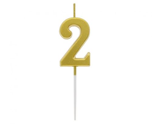 Sviečka tortová B&C - číslica "2" metalická zlatá 9,5 cm