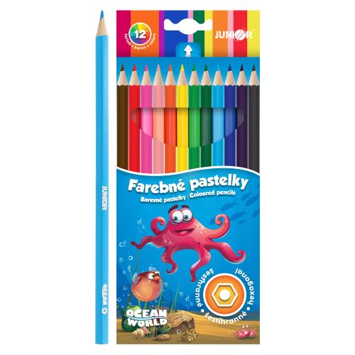 Pastelky JUNIOR Ocean World šestihranné - sada 12 ks