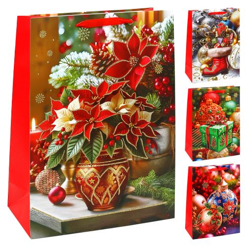 Dárková taška vánoční 40x30x12 cm (mix 4 designů - /cena za 1 ks)