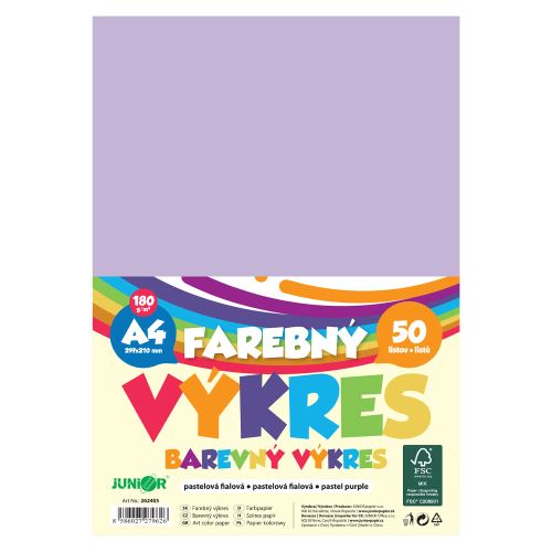 Farebný výkres A4 180g/m2, bal/50 ks - pastelová fialová