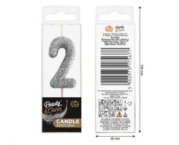 Dortová svíčka B&C - číslo "2" glitter černá 11 cm (1)