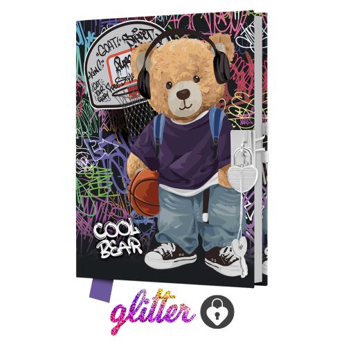 Památník JUNIOR 14x18 cm, 80 list. čistý se zámkem Cool Bear - medvěd