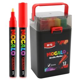 Popisovač M&G MOCALO Acrylic Marker, hrot 2 mm (sada 12 barev)