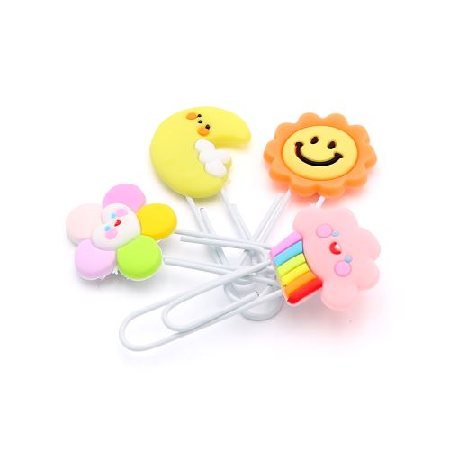Ozdobná spona / záložka Flower & Sun & Moon & Cloud 7 cm (sada 4 ks) (1)