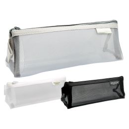Penál, trojúhelníkový tvar, průhledná PVC síťovina, prázdný (mix 3 barev)