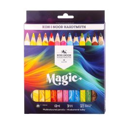 Pastelky trojhranné KOH-I-NOOR "MAGIC 3408" s vícebarevným tuhou sada 12 + 1 ks