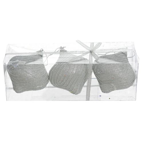 Vianočné ozdoby - PS strieborné - s korálkami 9 cm, sada 3ks