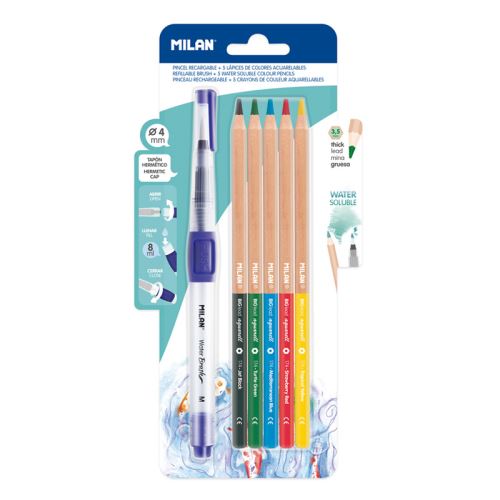 Pastelky MILAN šesťhranné akvarelové 5 ks + štetec na vodu