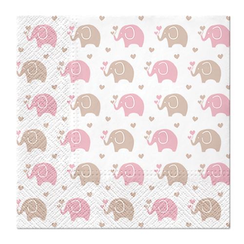 Obrúsky PAW L 33x33cm Baby Elephants pink