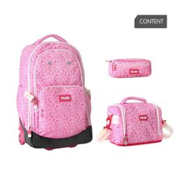 Cestovní kufr na kolečkách 60L (3-dílný set) MILAN série Pink Flowers (1)