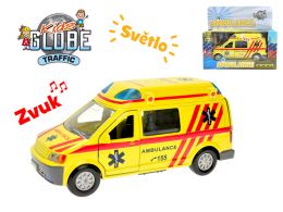 Kids Globe Traffic ambulance CZ kov 14cm zpětný chod na baterie se světlem a zvukem v krab