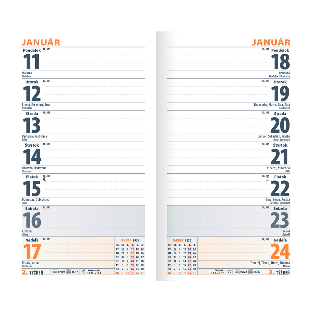 Diář Mini 2027 týdenní PVC - černý