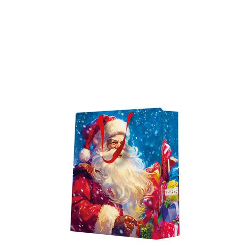 Dárková taška stredne velká - Santa Claus with gift boxes 20x10x25 cm