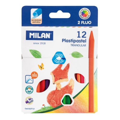 Pastelky MILAN trojhranné plastické 10 ks+2ks Fluo 