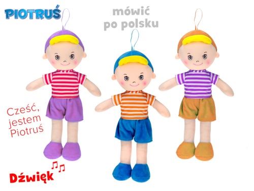 Panáček Piotrus' hadrový 32cm na baterie polsky mluvící 3barvy 0m+