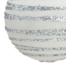 Vánoční koule - sklo, 100mm, bíla se stříbrnýmii aplikacemi, mix / 1ks (2)