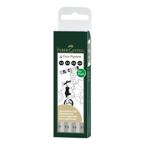 Faber-Castell Ecco Pigment technické pero - sada 4 ks (0,2-0,4-0,6-0,8 mm)