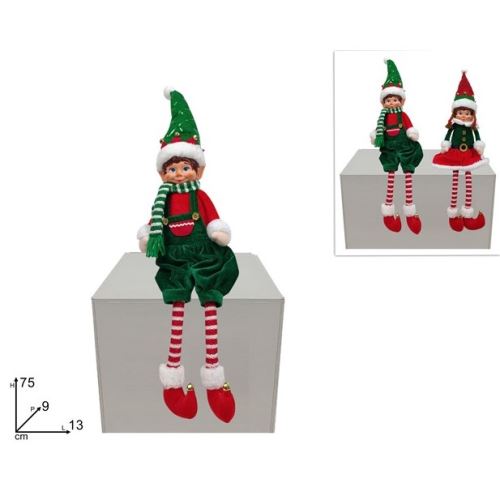 Vánoční skřítek Elf 75 cm sedící /1ks