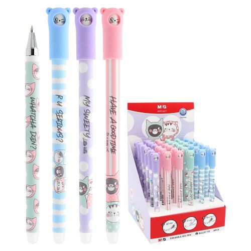 Pero gelové /gumovací M&G iErase So Many Cats Pastel hrot 0,5mm - modrá náplň /1ks (1)