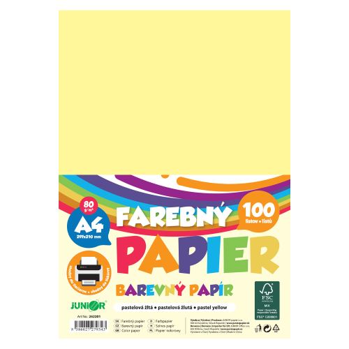 Farebný papier A4 80g/m2, bal/100 ks - pastelová žltá