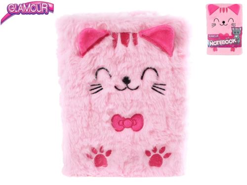 Glamour zápisník kočka plyšový 15,5x2,5x21,5cm 80stran 12ks v DBX