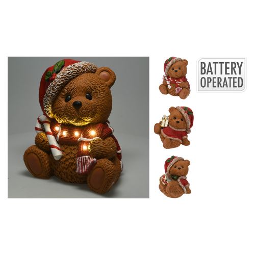 Figurka medvěda s vánoční čepicí 29 cm a LED světlem, mix/1ks