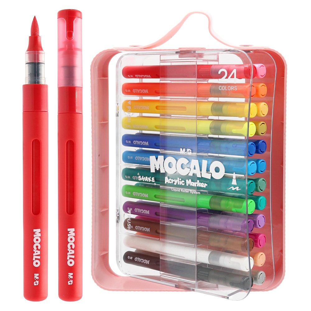M&G Popisovač M&G MOCALO Acrylic Marker, štětcový hrot - sada 24 barev