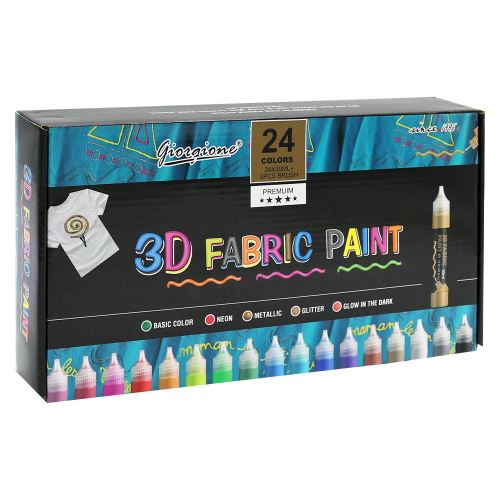 3D barvy na textil 30 ml / 24 barev + 3 štětce